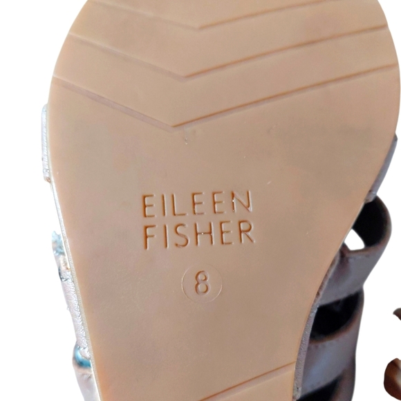 Eileen Fisher Lotus Strappy Leather Cut Out Wedge Sandals Size 8 - Picture 9 of 11